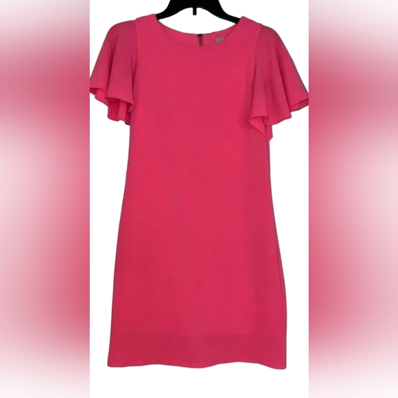 Gianni Bini Dresses & Skirts - Gianni Bini Hot Pink Ruffled Short Sleeve Zippered Back Dress Size Medium